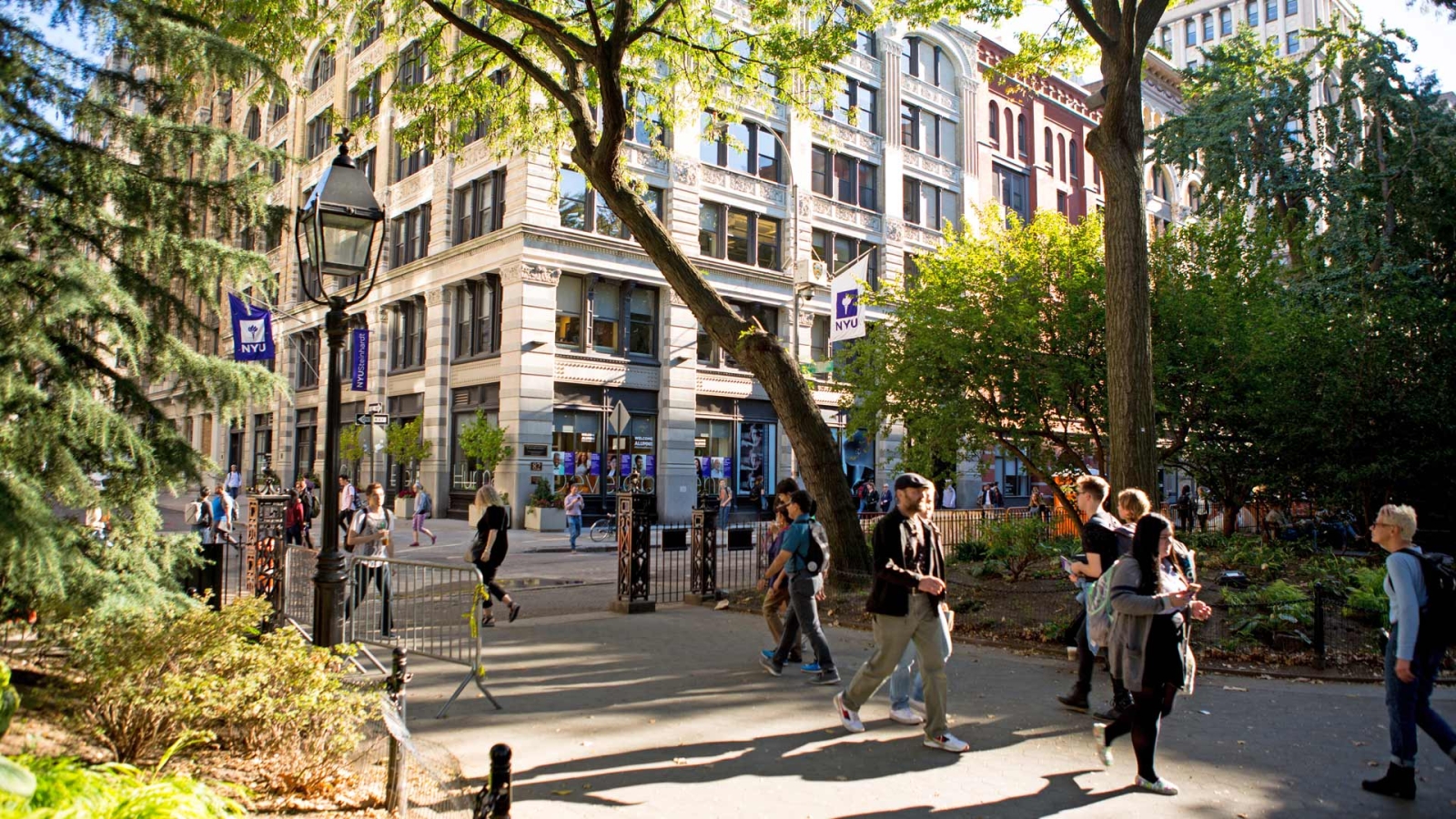 Students walking in Washington Square Park
