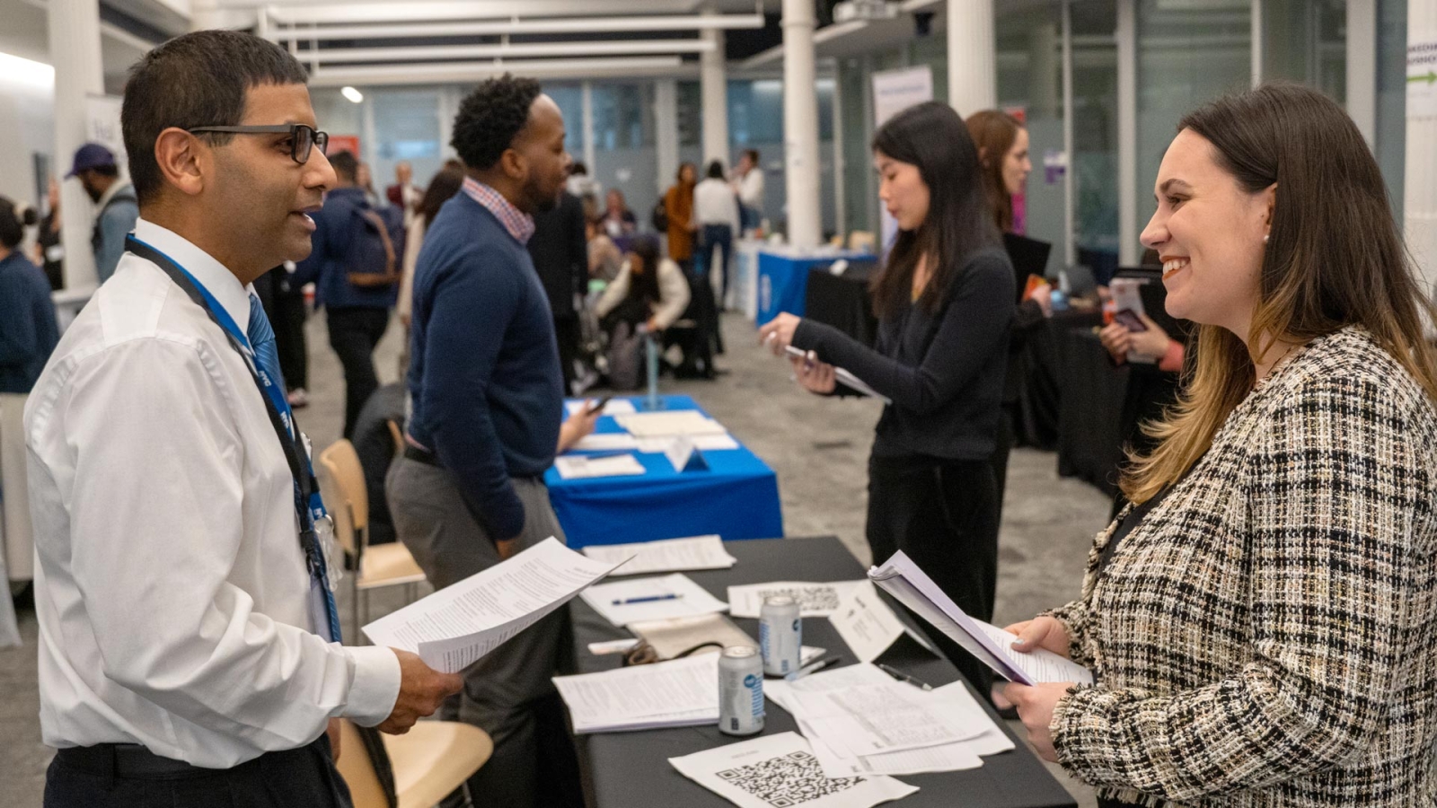 Student talking with career experts