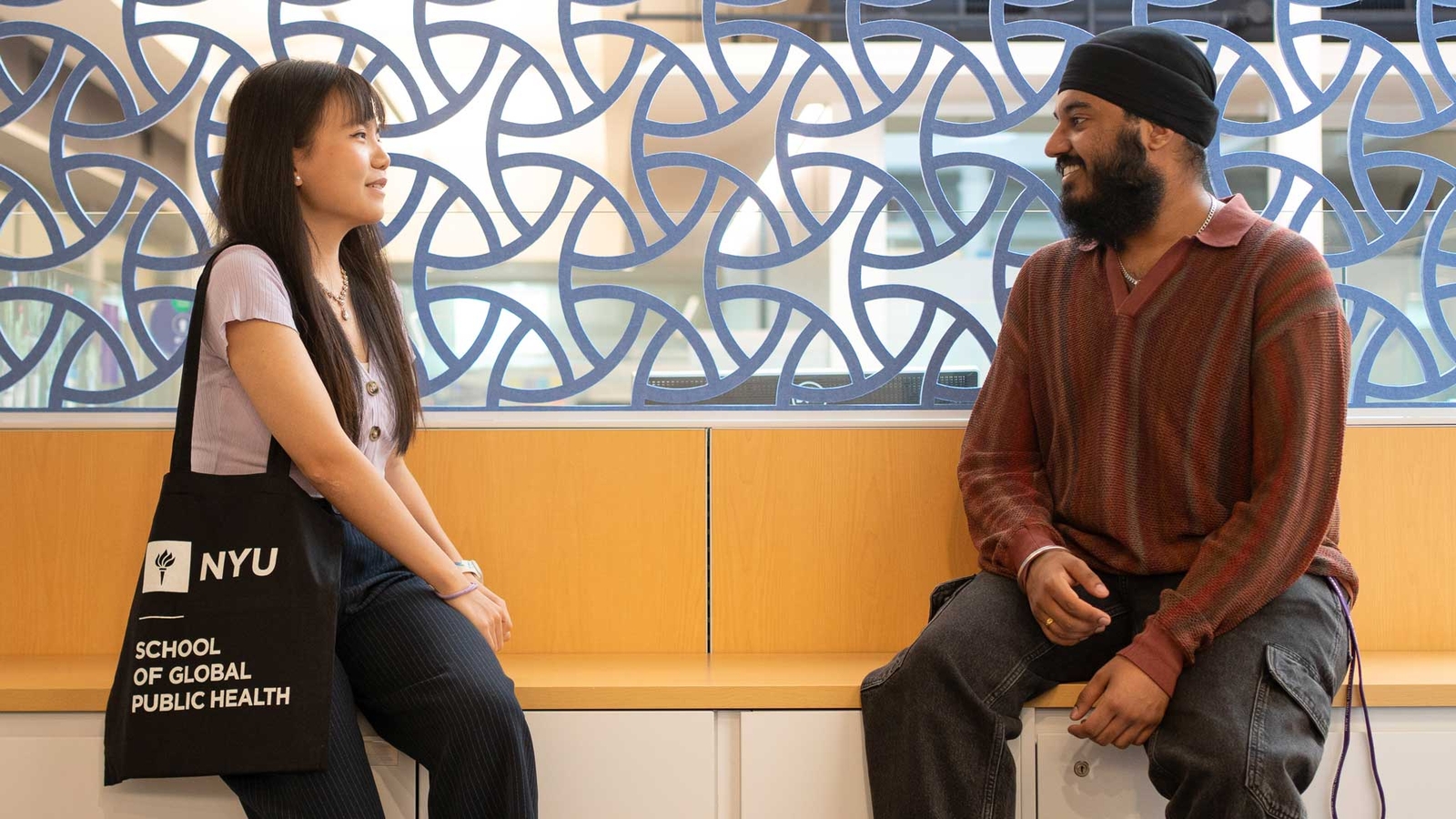 Two students talking informally