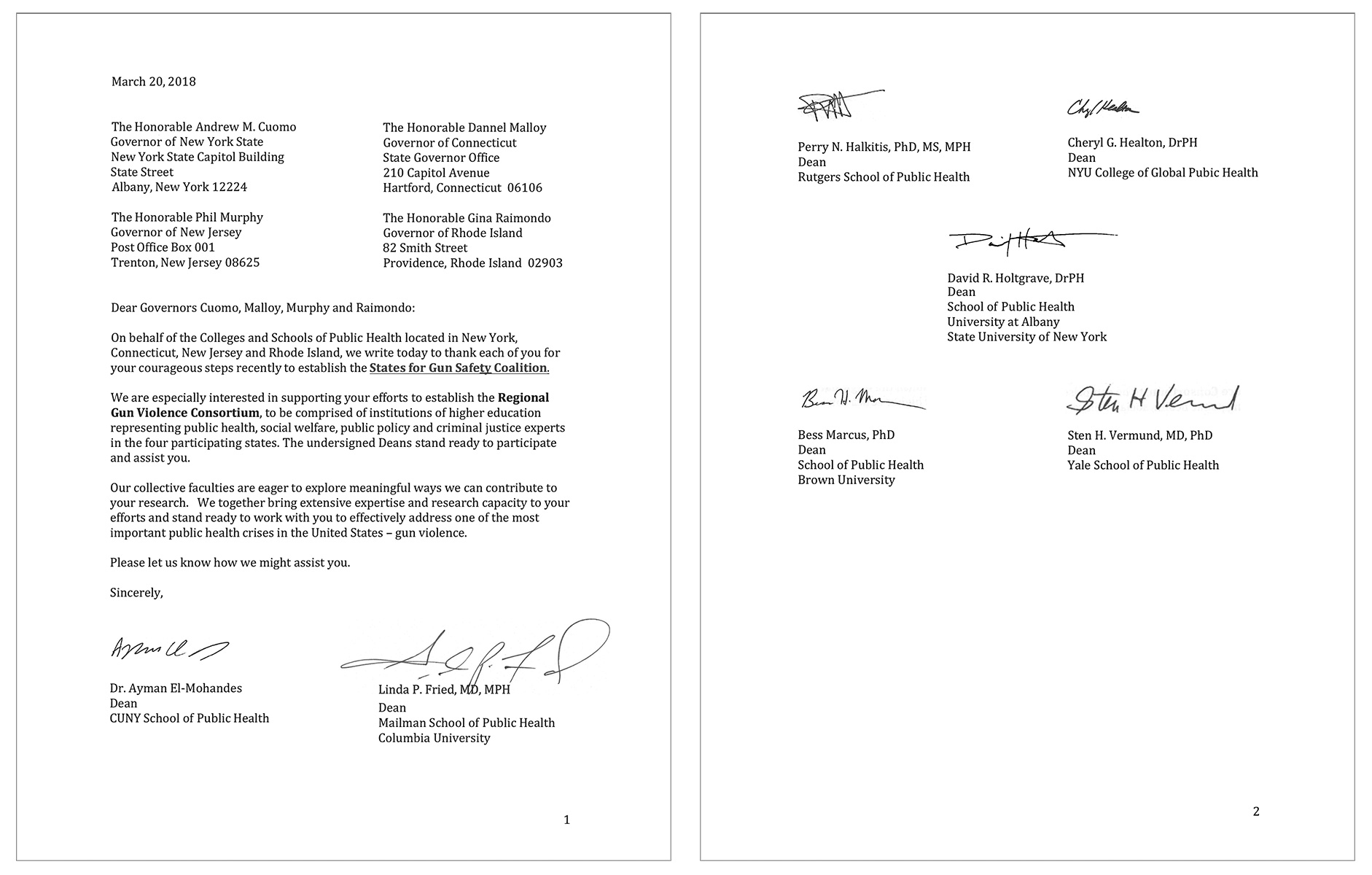 Deans of Schools of Public Health Support Regional Gun Violence Consortium