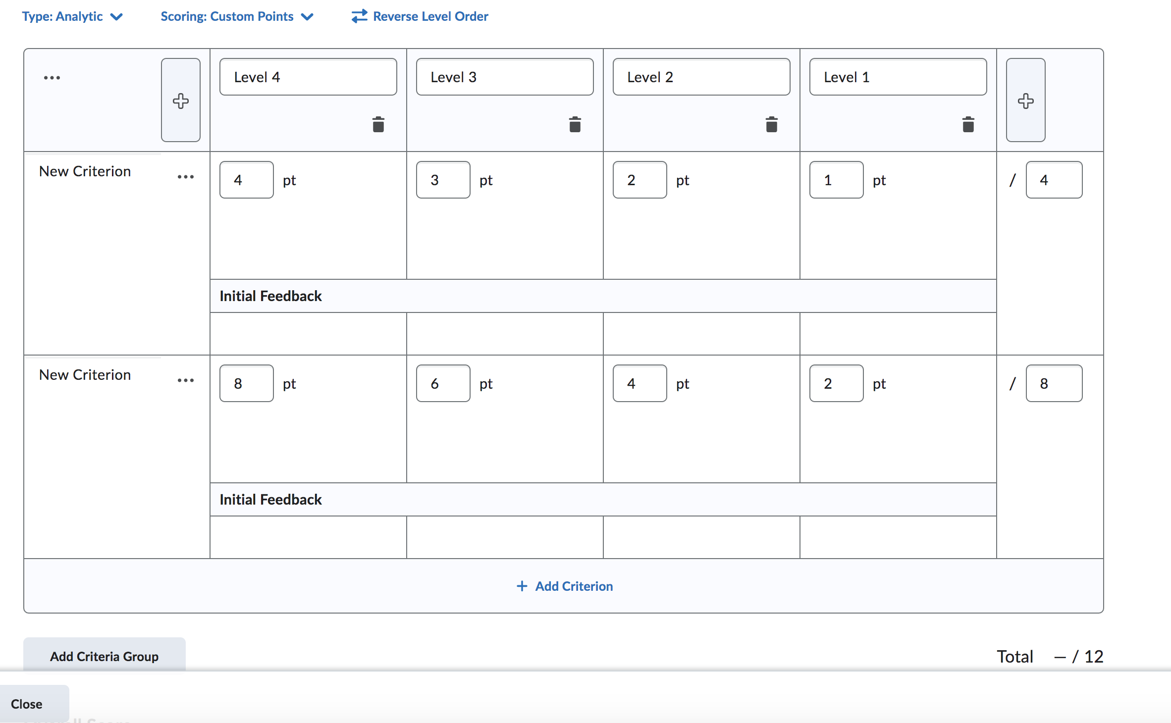 custom points rubric