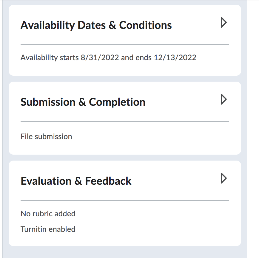 assignments settings menu box