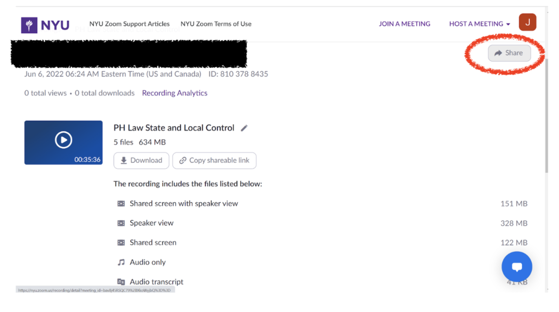 share button located at top right hand corner