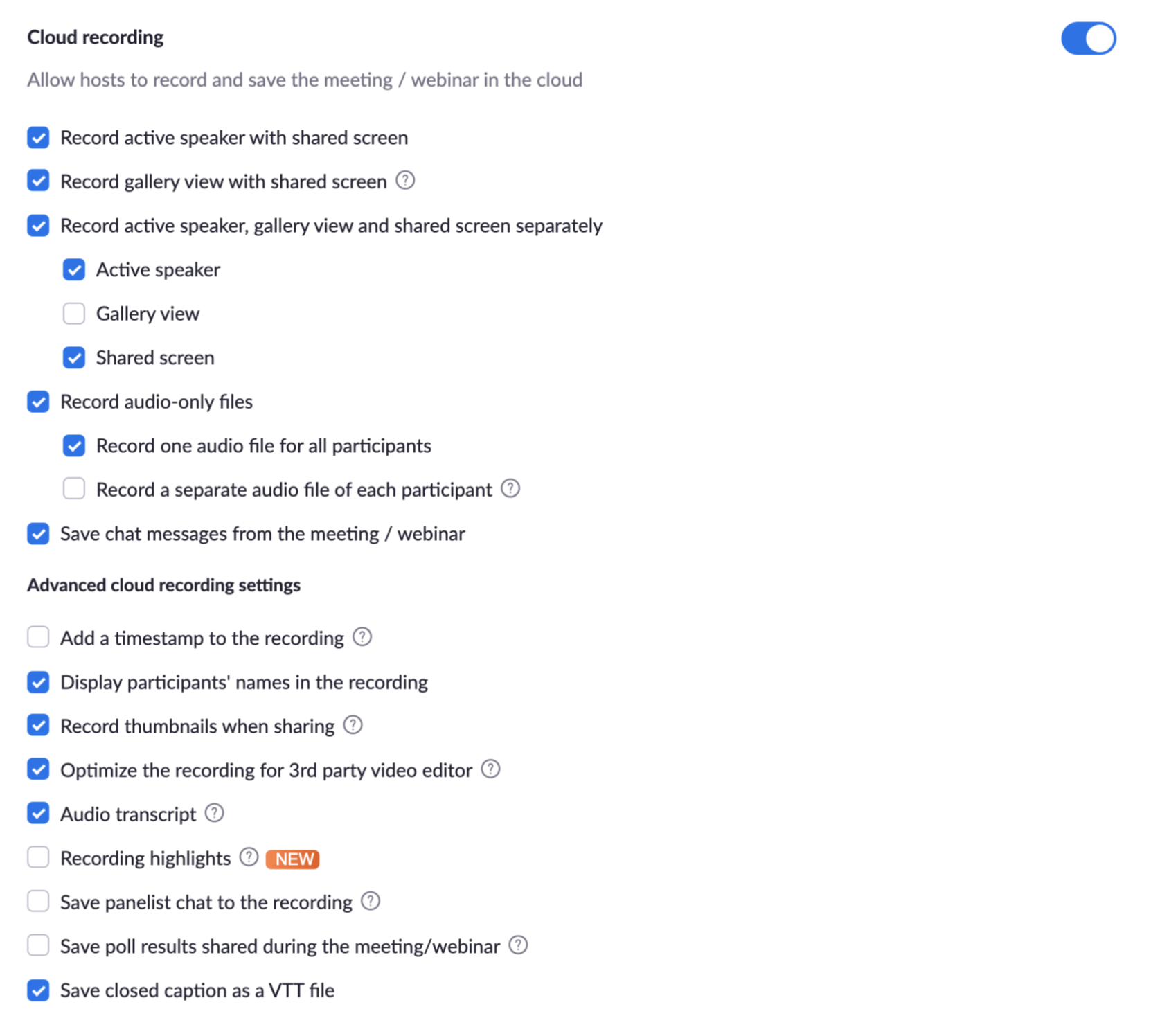 zoom settings overview