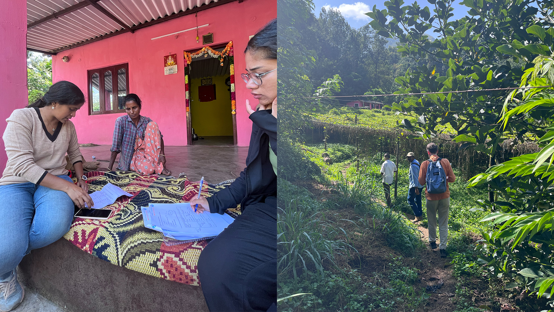 Interns working in the field with community members