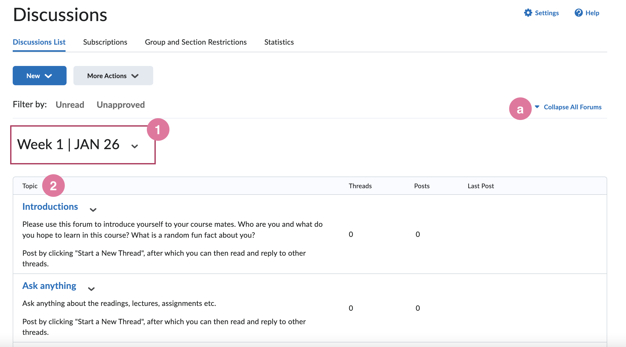 discussion page with labels