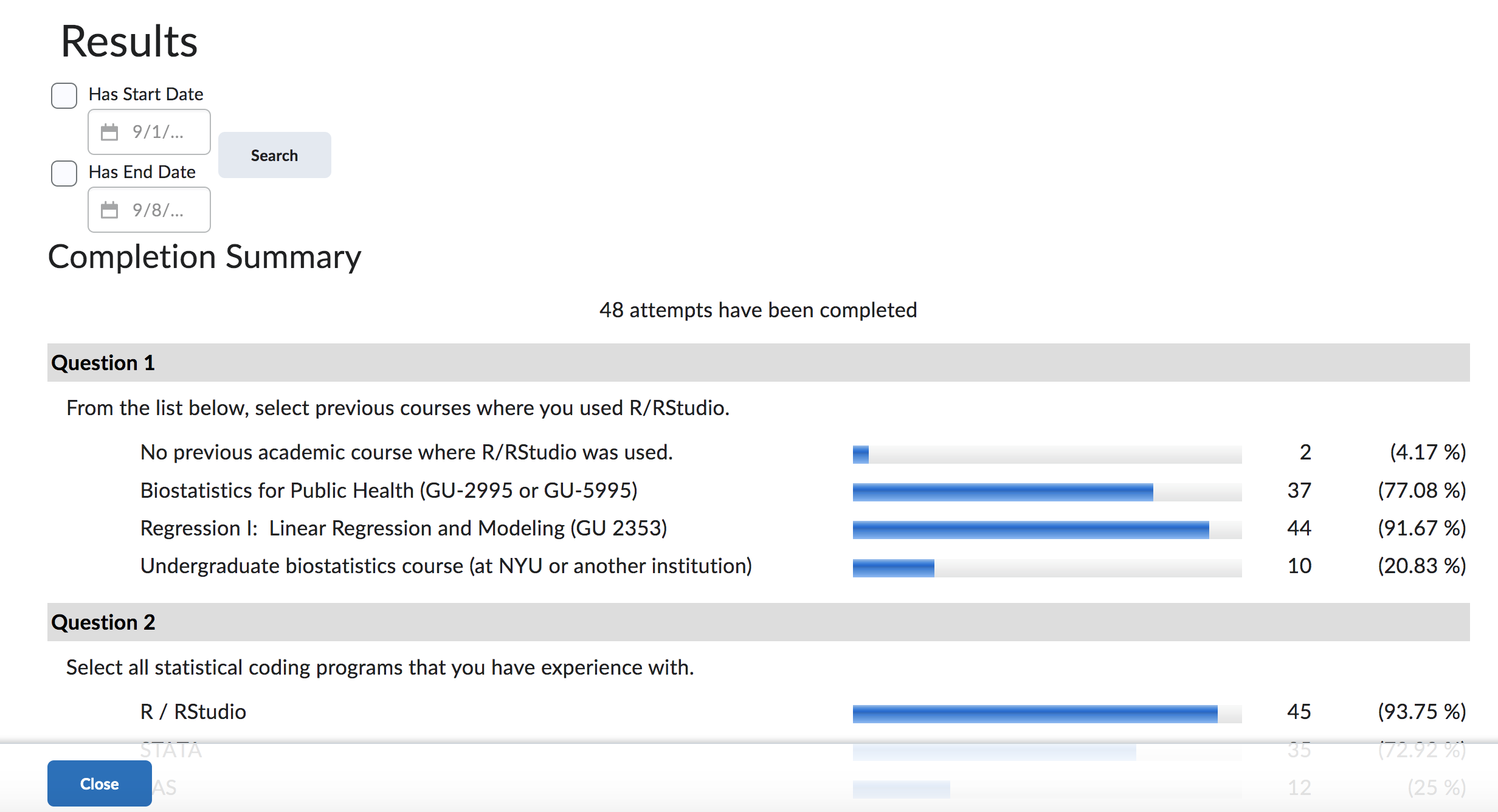 survey completion summary