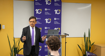 Dr. Humayun "Hank" Chaudhry presenting to a group of GPH students