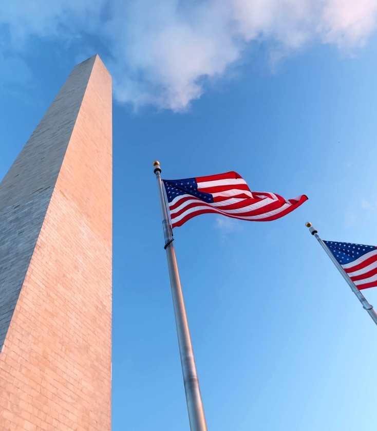 Washington Monument with American Flags