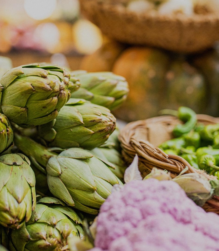 Vegetables on a table at a farmers market