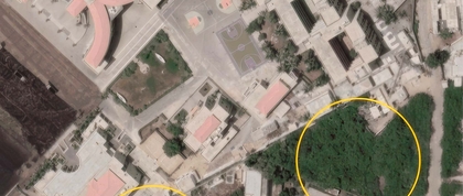 An aerial view of Karachi, Pakistan identifying the city's green spaces.