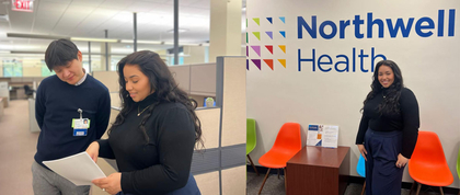 Two photos of GPH alum Shana Moore-Pierre at her office